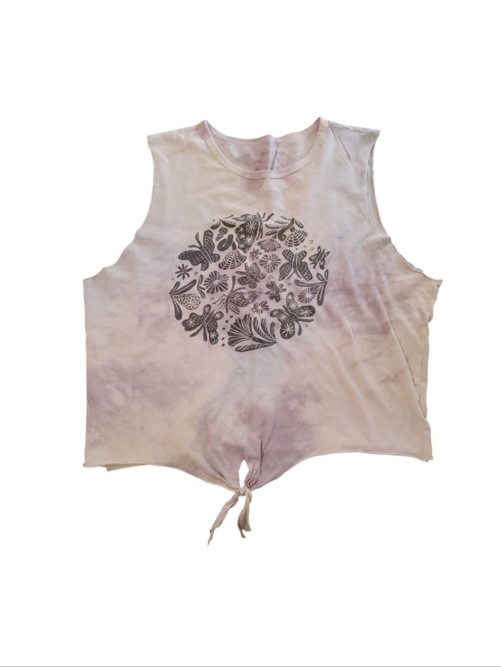 RVCA Women's White Purple Tie Dye Floral Knotted Tank Top Medium